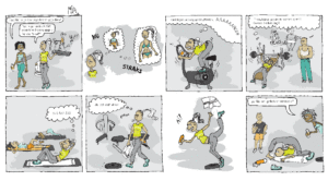 Mia gym cartoon illustrator Gea Schuiling