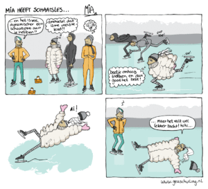 Mia schaatsles cartoon illustrator Gea Schuiling