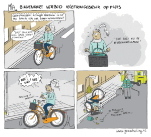 Mia telefoonverbod fiets cartoon illustrator Gea Schuiling