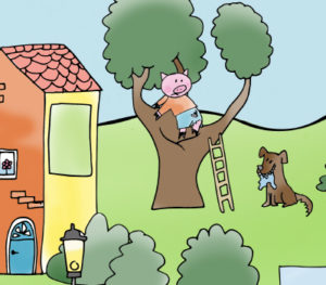 kleurplaat grappige illustratie home geaschuiling